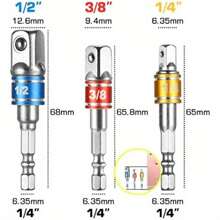 3pcs Impact Socket Adapter Set With Color Coding - 1/4", 3/8", 1/2" Hex Shank, Cordless Power Drill Compatible, Durable Alloy Construction, Square Power Drill, Extension Set