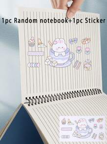 1 pièce Cahier à spirale avec stickers mignons de bande dessinée, cahier de voyage ligné à couverture rigide, bloc-notes mémo, carnet de croquis, thème entreprise/école, fournitures scolaires, rentrée scolaire