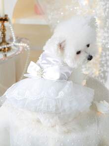 1 件宠物服装，狗/猫服装，小型犬休闲时尚可爱浪漫连衣裙系列包括适合博美犬、泰迪的亮面婚纱 - 白色 - 查看 2