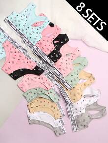 SIETEROSA 8 Sets Basic Underwear For Tween Girl 10-13 Wire-Less Breathable Cotton Soft Training Bras Matching Panties With Removable Padding - Nhiều màu - Xem 1