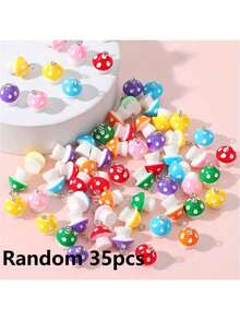 15/25/35/50/60 件蘑菇玻璃珠 - 彩色大理石蘑菇装饰珍珠，适用于珠宝制作、DIY 项链、手链、耳环、工艺珠 | 充满活力的珠子设计 | 光滑的质地 - 彩色 - 查看 18