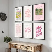Bộ 6 bức tranh tường nghệ thuật Chúa Jesus Christian Preppy màu hồng không khung in trên vải canvas câu Kinh thánh trích dẫn đầy cảm hứng cho căn hộ, phòng khách, phòng ngủ, trang trí nhà hiện đại - Nhiều màu - Xem 3