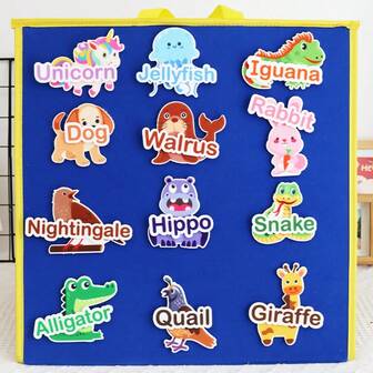 hoojojo 52 Pcs Animal Word Felt Story Set,A-Z Animal Recognition Cards,Montessori Felt Board Toy,Alphabet Matching Game,Early Learning Educational Props,Classroom,Home,Preschool Teaching Tools