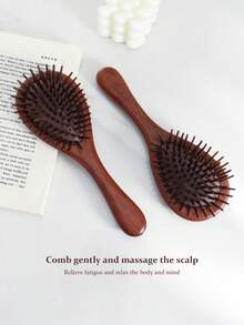 1支天然檀香木气垫按摩发梳，柔软气垫设计，可按摩头皮，长发女士居家使用，返校季、旅行度假必备，女士美发配件，梳子，边缘梳，梳子，解结梳，球形梳，迷你发梳套装，木梳，发梳套装，梳子，发梳，理发师，美发设备，发型，美发，发梳，发梳套装，梳子，卷发梳，解结梳，女士发梳，理发师配件，理发店，美发设备 - 鏽棕色 - 查看 7