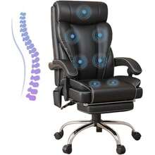 Massage Reclining Office Chair With 7 Points Vibration, Home Office Desk Chair With Footrest & Wheels, 350lb - 黑色 - 查看 1