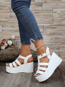 Women's Platform Multi-Strap Goth Fashion Sandals - White - View 3