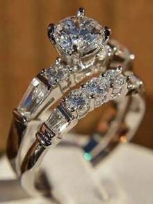 Set de 2 anillos con circonita cúbica elegante para mujer, joyería para San Valentín, boda, aniversario, fiesta