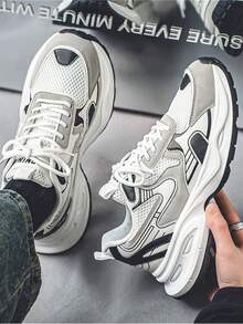 Men's New Thick Sole Sneakers, Anti-Slip, Durable, Height Increasing, High-Explosive Style, Breathable Casual Sports Chunky Sneakers, Run 1/2 Size Larger - White - View 9