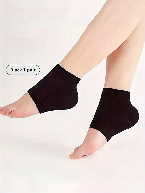 1/2 Pair Gel Heel Socks, Black Moisturizing Gel Heel Socks For Relief Of Heel Support Pain, Breathable Material, Open Toe Socks, Ankle Socks, Alcohol-Free Foot Care
