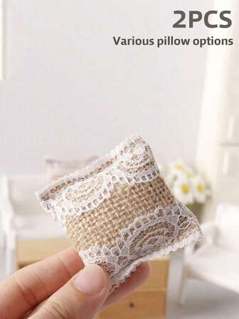 2pcs Lace Decorative Pillows For 1:6, 1:12 Scale Doll House Furniture, Sofa Accessories, Can Be Used As Doll Bed Pillows