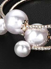 1 pièce Bracelet Manchette avec 3 rangées de perles et de strass sertis, Bracelet polyvalent en cristal
