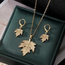 Juego de joyas para mujer (Collar + Aretes), con forma de hoja de metal