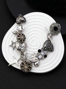 1 chiếc vòng cổ mặt dây chuyền hình trái tim, hoa và ngôi sao bằng kim loại phong cách Punk Rock cổ điển, thích hợp cho tiệc tùng và lễ hội âm nhạc - Vàng - Xem 2