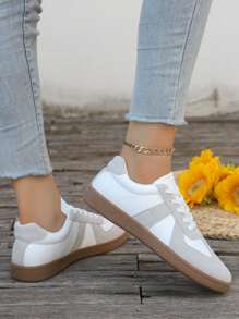 2025 New Fashionable & Versatile Women White Lace-Up Sneakers, Casual Sport Shoes, Social Media Fashion, Anti-Slip Comfortable Student Shoes, Matching With Pants, No Foot Fatigue From Long Walking