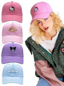 Sanrio 1 Berretto da baseball regolabile Sanrio con ricamo di Hello Kitty Cute, Kuromi, Melody e Cinnamoroll - in poliestere traspirante, cappello protettivo dal sole adatto per tutte le stagioni - ideale come regalo per compleanni e anniversari