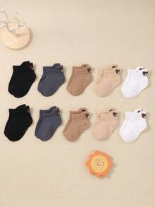 20/10/5 pares de calcetines tipo barco con diseño de oso lindo para niños pequeños, calcetines para bebés, con pestaña en el talón para un diseño antideslizante, diseño con estampado de oso lindo, adecuado para bebés de 0 a 3 años. Calcetines para recién nacidos, calcetines para niños pequeños, calcetines para bebés. - Multicolor - Ver 8