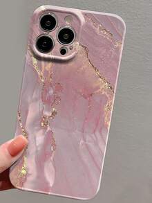 1pc Creative Marble Patterned Gold Plating Perforated Glossy Plastic Hard Phone Case Cover Compatible With Iphone 11/12/13/14/15/16 Pro Max Waterproof Shockproof Anti-Fall Scratch Resistant - Multicolor - View 4