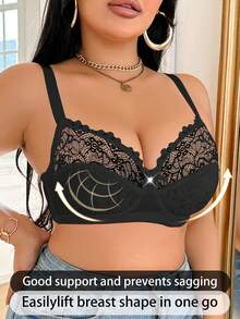 Plus Size Women Fashionable Push Up Padded Bra With Steel Rings, Lift - Black - View 2