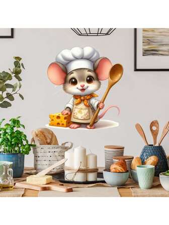 Kitchen Stickers/Decoration Stickers Cute Chef Mouse Stickers Waterproof And Dustproof Stickers, 1 Piece Pvc Material Removable Wear-Resistant Stickers, Suitable For Kitchen Decoration, Wall Decoration, Restaurant Decoration, Wall Stickers 5.9 * 5.9 Inches, Interesting Birthday Gifts, Graduation Gifts, Make Your Home A New Look