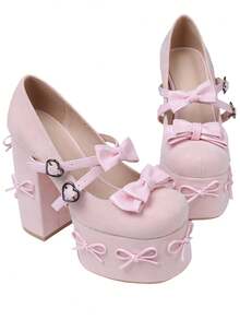 Women's Heel Shoes Women's Black Platform Heels Shoes Pink Elegant Women Shoes High Heels Pumps Cute Bow High Heels Gothic Heels Closed Toe Heels Chunky Heels Mary Jane Shoes - 粉色 - 查看 5