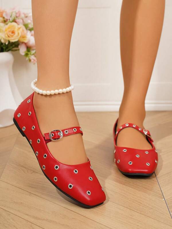 Chaussures plates décontractées pour femmes de couleur unie, avec des rivets punk. Convient pour le bureau, les vacances, la maison, le mariage, l'extérieur, toutes les saisons, à la mode