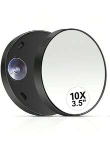 1 pieza Espejo de maquillaje con aumento 10X, espejo de mano portátil redondo con 2 ventosas para montaje en pared, espejo de maquillaje compacto portátil, usado para aplicación de maquillaje, depilación y eliminación de puntos negros/imperfecciones, esencial para viajes y escuela, para el hogar, la habitación, el baño, viajes, bodas, fiestas, cumpleaños, accesorios, regalo del Día de la Madre - Negro - Ver 1