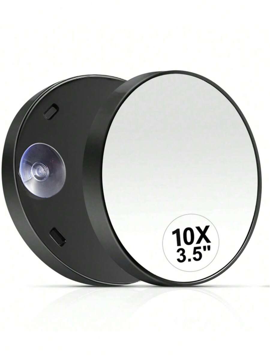 1 pieza Espejo de maquillaje con aumento 10X, espejo de mano portátil redondo con 2 ventosas para montaje en pared, espejo de maquillaje compacto portátil, usado para aplicación de maquillaje, depilación y eliminación de puntos negros/imperfecciones, esencial para viajes y escuela, para el hogar, la habitación, el baño, viajes, bodas, fiestas, cumpleaños, accesorios, regalo del Día de la Madre - Negro - Ver 1