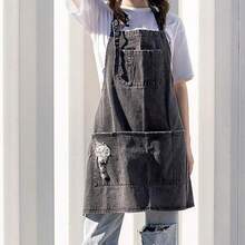 SKKREDenim Apron With 5 Pockets For KitchensHairstylist Aprons For Women Men Adjustable Bib Jean Apron For Arts Cafe Work8h2g - BlackGray - View 7
