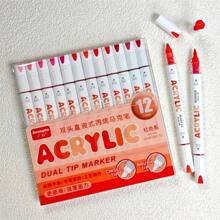 Set de regalo de 12 colores de bolígrafo de marcador acrílico de punta doble para estudiantes, arte DIY, graffiti, pintura, suministros escolares, vuelta al cole