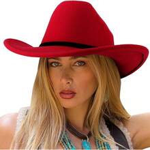 Classic Western Felt Cowboy Hat With Wide Brim For Outdoor Use - 1 Pack Style 2: Bright Red - View 1