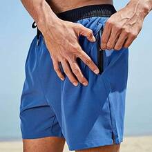 Shorts de baño para hombre de secado rápido con bolsillos con cremallera y forro de malla - Azul pavo real - Ver 4