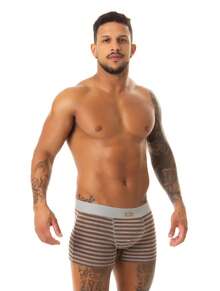 Kit com 5 Cuecas Box Boxer Adulto Masculina Confortável Não Enrola nas Pernas Básico Listrada Cintura Média. - Multicolorido - Visão 7
