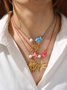 1PC Simple And Fashionable Ocean Style Copper Shell Resin Sea Fish Star Shell Freshwater Pearl Thin Hand Rope Female Beach Vacation Seaside Travel Party Summer Daily Dating Wear, Summer Versatile Models Hand Rope Jewelry Gift For Sisters Mother Girlfriends