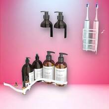 3 Pack Corner Shower Caddy Adhesive Organizer Pink  Adhesive Shower Organizer For Bathroom Storage, Rustproof Stainless Steel Shower Shelves, No Drilling, Space-Saving Shower Rack Shelf For Inside Shower, Pink - 白色 - 查看 1
