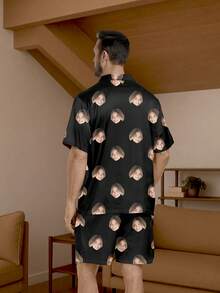 Printstory Customized Men/Women Portrait, Family Member, Pet, Cartoon, Holiday Themed Interesting Cardigan Pajama Set With Pockets, Holiday Gift - Multicolor - View 2