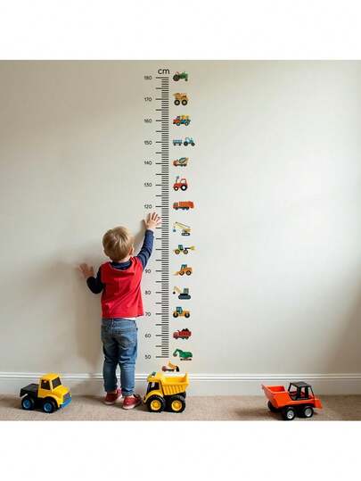 1pc Removable Construction Vehicle Height Measurement Wall Sticker, Decorative For Children's Room, Nursery And Toddler Boys, Self-Adhesive Educational Car-Themed Decal