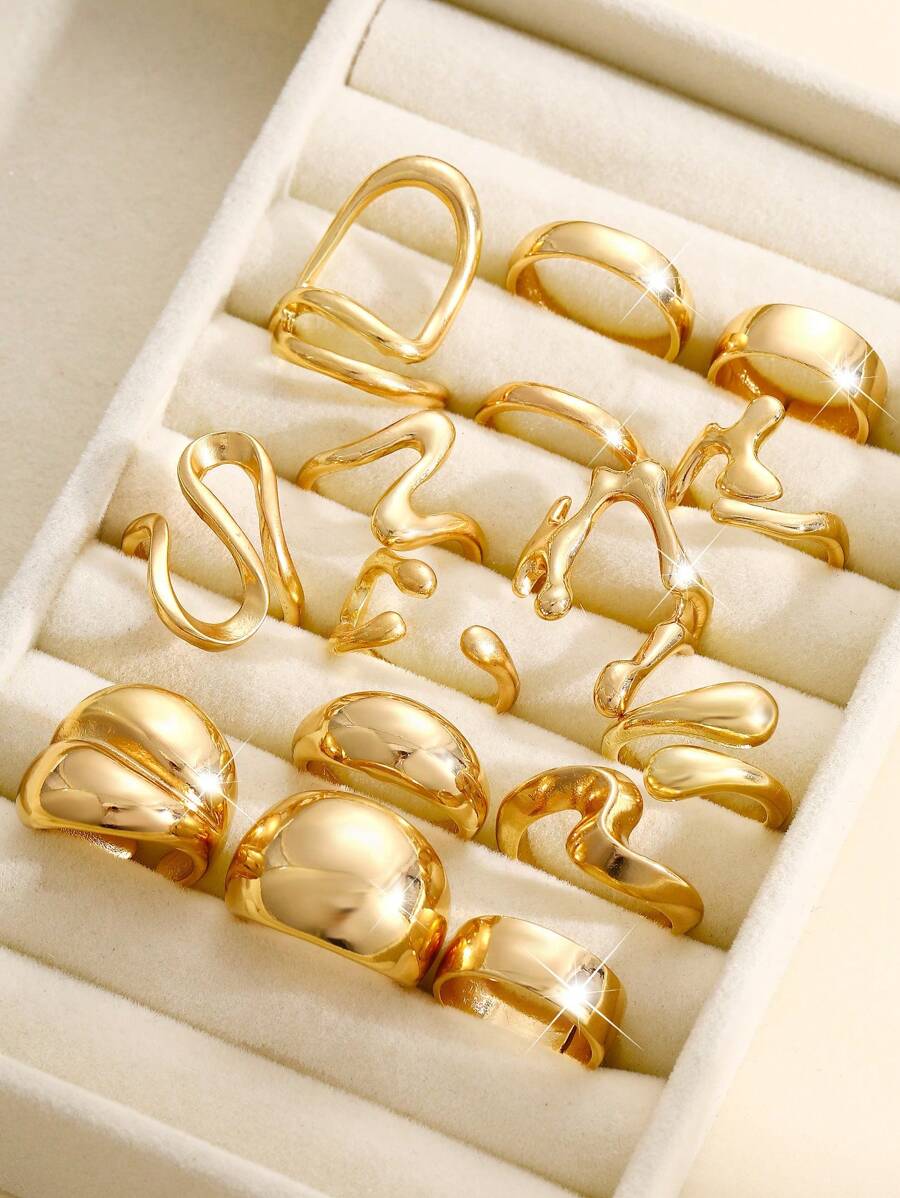 15pcs/Set Exaggerated Sexy Luxury CCB Material Wide Ring Set For Women, Fashionable Jewelry For Daily, Party, Wedding, Gift For Girlfriend/Friend