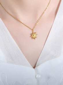 1 pieza Collar colgante de acero inoxidable con girasol, de alta resistencia al color y baja alergenicidad, adecuado para uso diario de mujeres