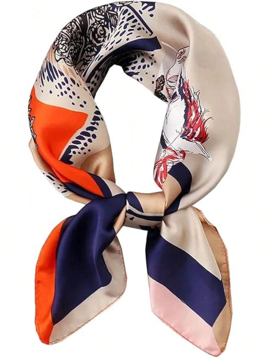 ANDANTINO% Silk Square Scarf Hair-25.6 X25.6'' Women Men Natural Silk Neckerchief Digital Printed Headscarf - 馬橙 - 查看 1