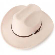 Classic Western Felt Cowboy Hat With Wide Brim For Outdoor Use - 1 Pack Style 2: Beige - View 8