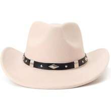Sombrero de vaquero de fieltro clásico con ala ancha para uso al aire libre - 1 paquete Estilo 4: Beige - View 5