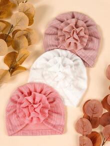 6 Stücke/Packung Baby Beanie Mützen mit Blumen- und Weizenmustern, sehr elastisch & weich, geeignet für Innen- und Außenbereich