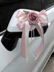 1PC婚车后视镜门把手蝴蝶结装饰欧美复古色车队花，婚礼椅背花车花两用扎花，缎带玫瑰扎花婚庆用品 - 彩色 - 查看 18