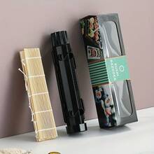 2-Piece Sushi Making Kit - Striped Sushi Mold And Bamboo Mat Set, DIY Sushi Launcher Tool (For Vegetable/Meat Rolls), Home Cooking Kitchen Supplies - Black - View 10