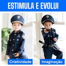 Fantasia de Policial Infantil Criança Conjunto 8 Peças Uniforme Cosplay Até 10 anos. - Azul - Visão 6