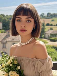 XYUNMI Cool Brown Bob Wig Short Straight Hair With Bangs 12 Inch Lightweight Breathable Women's Heat Resistant Synthetic Wig For Daily Wear Party Role Play Beautiful Natural Lively Cute Short Hair