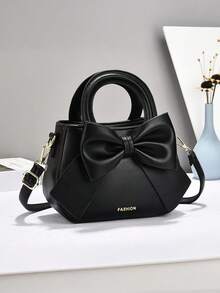 2025 新款纯色女士手提包优雅蝴蝶结装饰托特包经典单肩包适合学生、教师、白领人士、女性办公室和工作斜挎包配有可调节肩带 - 非常优雅，时尚蝴蝶结女士钱包，时尚女士优雅包情人节礼物爱浪漫优质简约时尚最佳礼物，黑色 - 彩色 - 查看 1