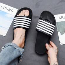 New Design Striped Slippers For Men And Women, Fashionable Couples One-Strap Slides, Lightweight Casual Indoor Outdoor
