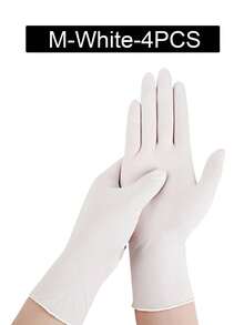 白色一次性丁腈手套，无粉，无乳胶，耐用家用清洁手套，防水手套，适用于厨房清洁、纹身、染发、宠物、美容院、清洁用品、家用工具 - 白色 - 查看 24