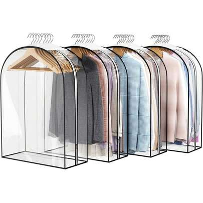 4 paquetes de bolsas transparentes de ropa para colgar prendas, de 10" de espesor y 50" de largo, para almacenamiento abierto de armarios, cubierta de plástico para abrigos, vestidos, camisas, abrigos de piel, chaquetas, protector de armario